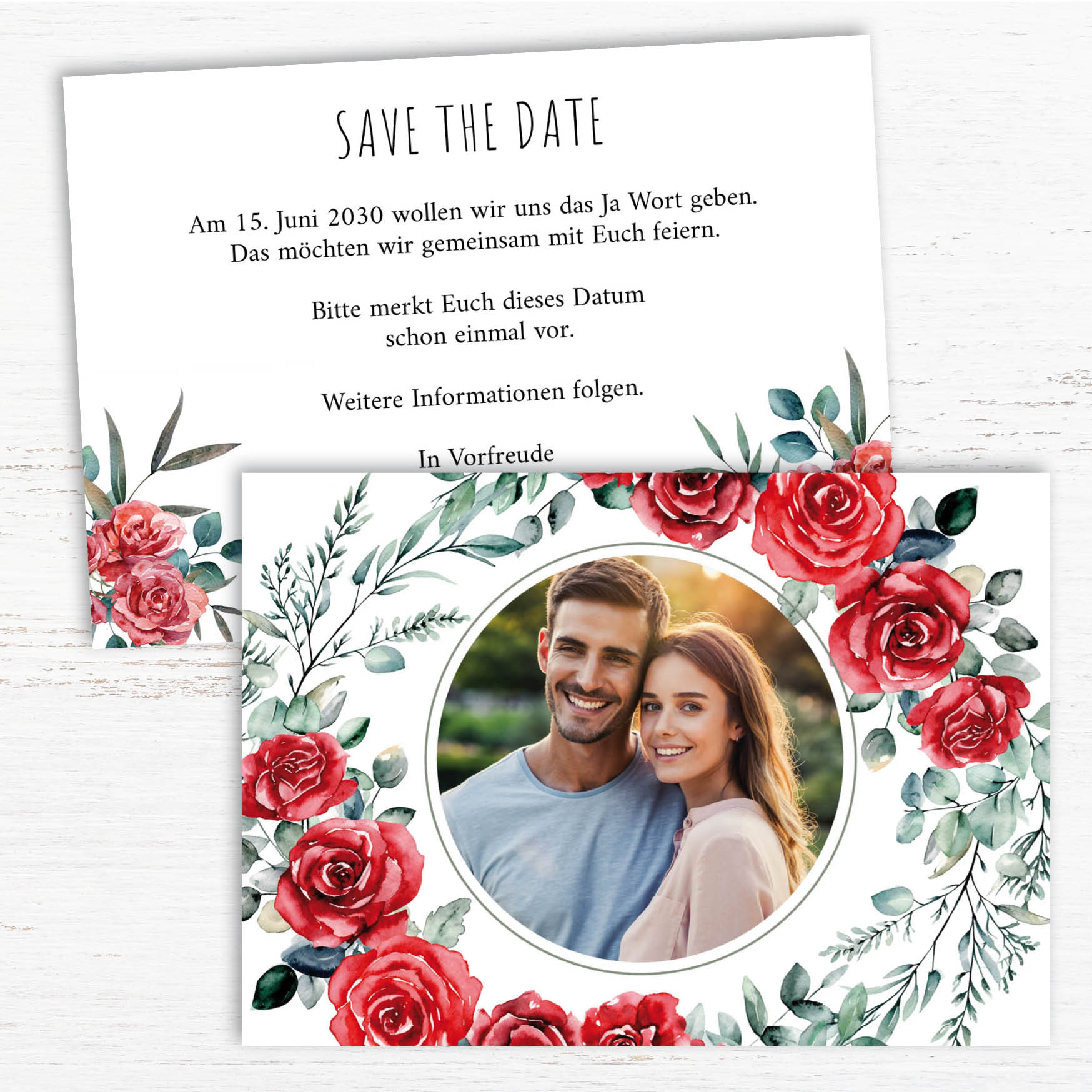 Save the Date Karten: Romantische Rosen mit Foto